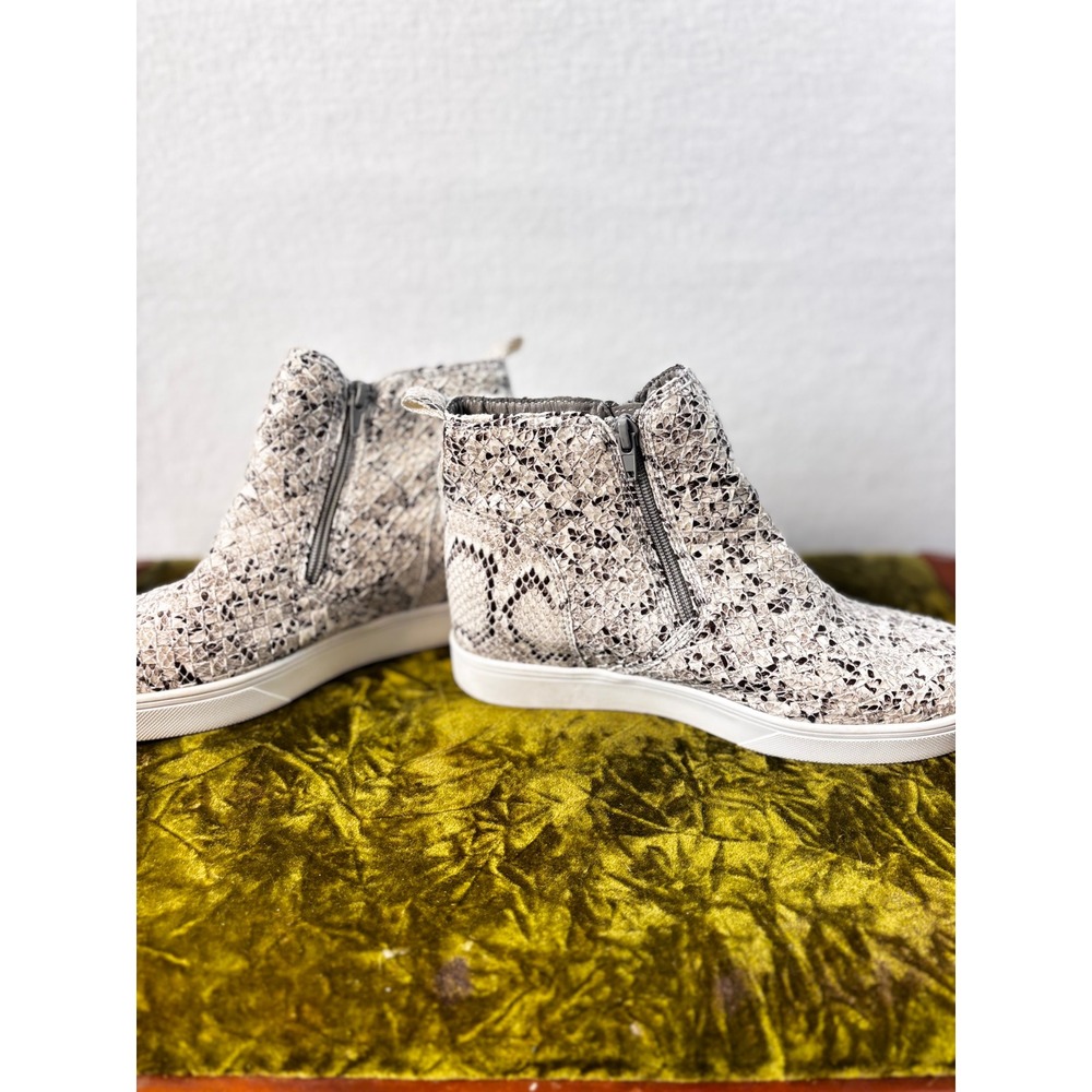 Corky's Hunt Snakeskin Wedge Sneakers Grey Cream High Top Zip Up Shoes Size 9 - Picture 9 of 12